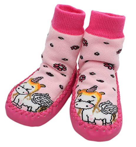 Baby Mädchen Winter Hausschuhe Socken Anti-Rutsch Pink Einhorn Gr. 9-18 Monate, rose von Colourful Baby World
