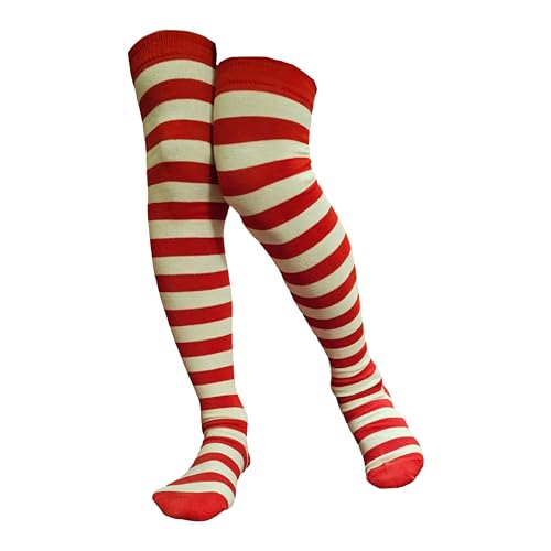 Colourful Baby World Kinder Mädchen Kostüm Party Streifen Overknee High Socken Strumpf Alter 8+, Rot-Weiß, 12-4 von Colourful Baby World