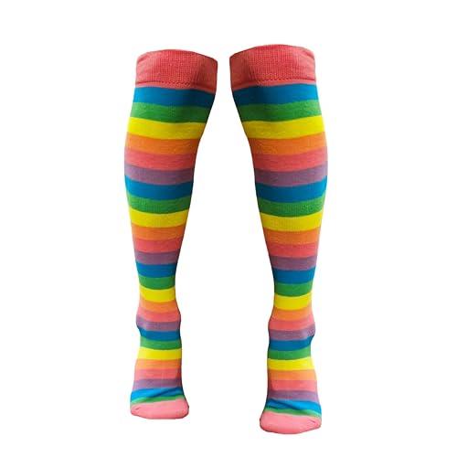 Colourful Baby World Kinder Mädchen Regenbogen Streifen Kniestrümpfe (Kniestrümpfe - Pink Rainbow (6-10 Jahre)) von Colourful Baby World