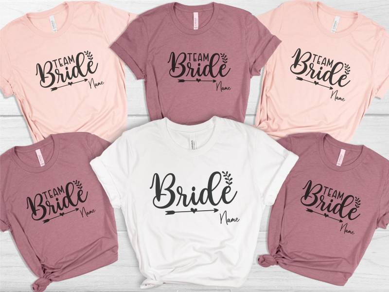 Team Bride Bachelorette Party T-Shirt With Name | Gift For Wedding Squad Shirt Personalized Team Bride Bachelorette Party T-Shirt With Name | Gift For Wedding Squad Shirt Personalized von ColourfulAnni