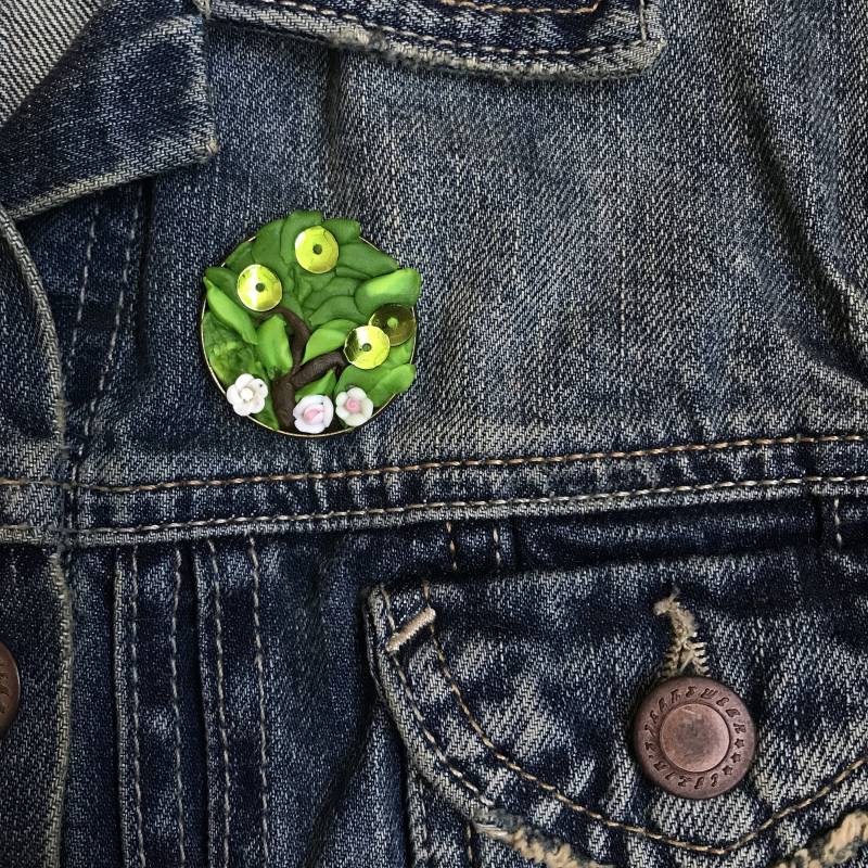 Grüner Baum Blumen Polymer Clay Antik Bronze Brosche von ColourfulMagicShop