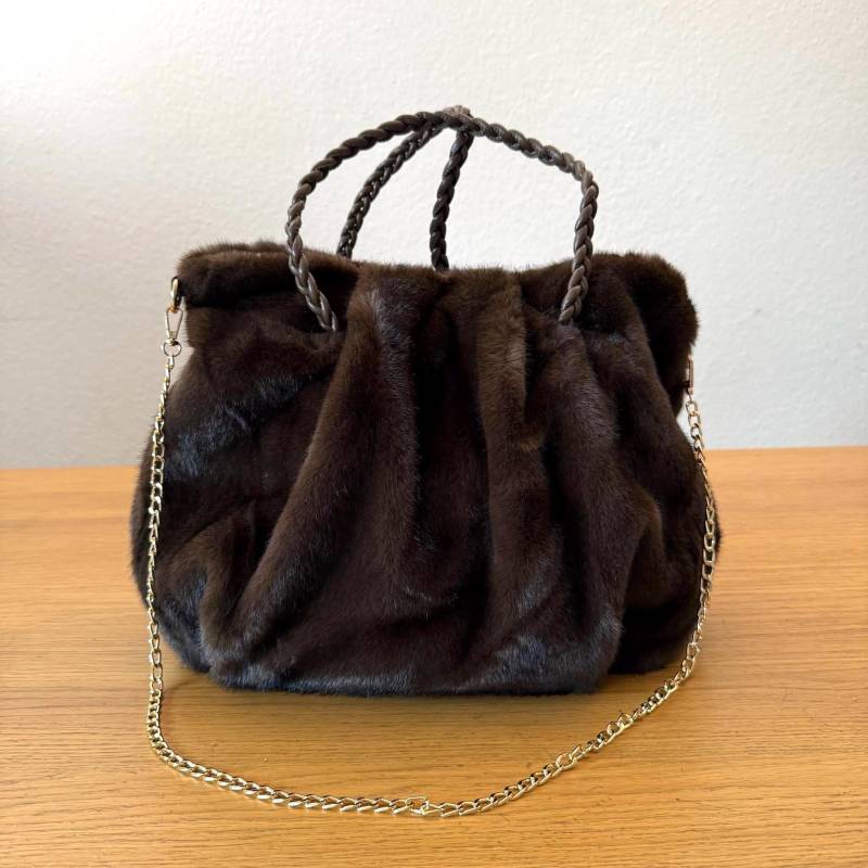 Plüsch Crossbody Tasche Frauen, Handtasche Teddyfell, Kunstpelz, Hobo Einkaufstasche Schultertasche, Tote Bag, Geschenke Für Sie, Braun von ColourfulStyle