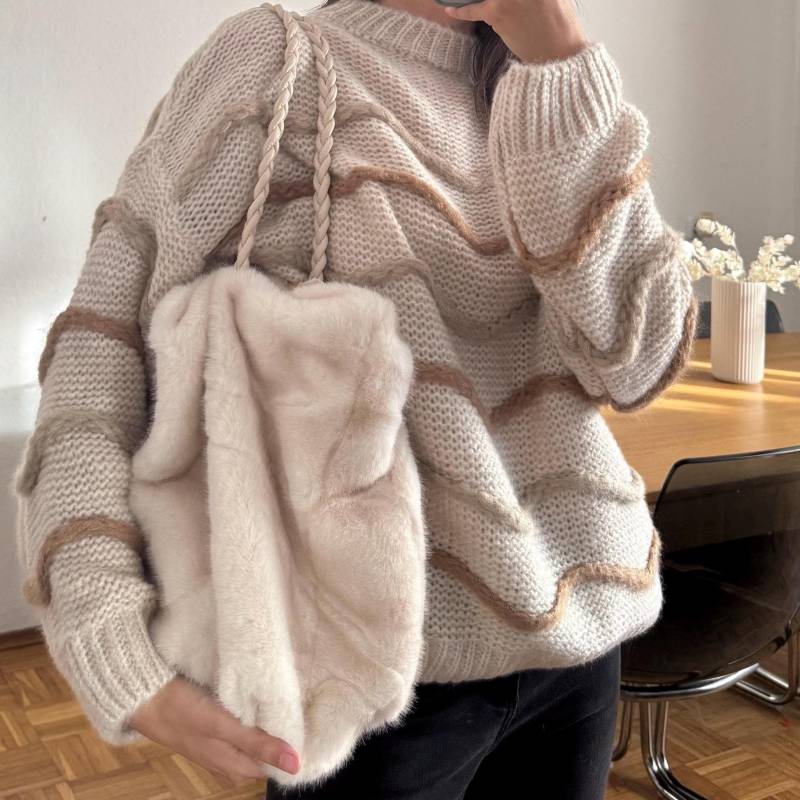 Plüsch Crossbody Tasche Frauen, Handtasche Teddyfell, Kunstpelz, Hobo Einkaufstasche Schultertasche, Tote Bag, Geschenke Für Sie, Creme von ColourfulStyle