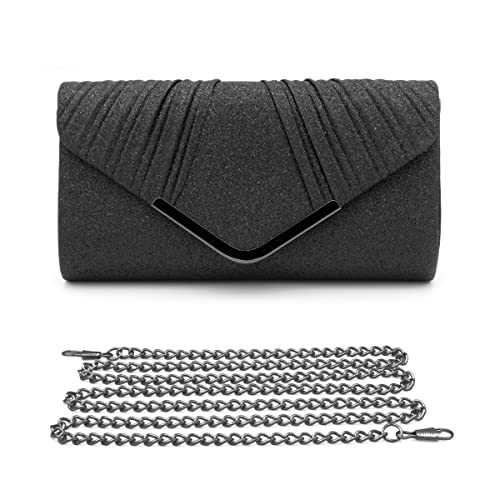 Colours & Beauty Elegante Schwarze Handtasche Damen | Umhängetasche Mädchen | Elegante Clutch | Festliche Zerimonie kleine Tasche Damen | Unterarmtasche | Abendtasche Damen | Kettentasche Hochzeit von Colours & Beauty