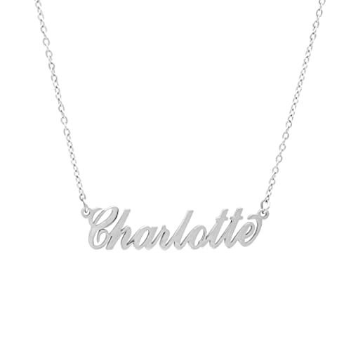 Colours & Beauty Edelstahl Kette mit Namen für Frauen | Damen Namenskette | Personalisierter Schmuck mit Name Charlotte: Personalisierte Anhänger und dünne verstellbare ovale Kette von Colours & Beauty