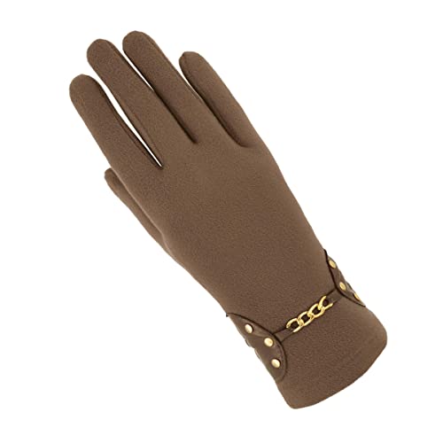 Colours & Beauty Elegant Handschuhe Damen aus Microfleece einfarbig Beige mit Dekoration Kette | Winter Handschuhe | Hand Warmers | Outdoor Handschuhe | Thermohandschuhe | Dünne Handschuhe von Colours & Beauty