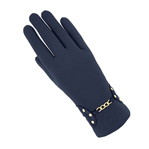 Colours & Beauty Elegant Handschuhe Damen aus Microfleece einfarbig Blau mit Dekoration Kette | Winter Handschuhe | Hand Warmers | Outdoor Handschuhe | Thermohandschuhe | Dünne Handschuhe von Colours & Beauty