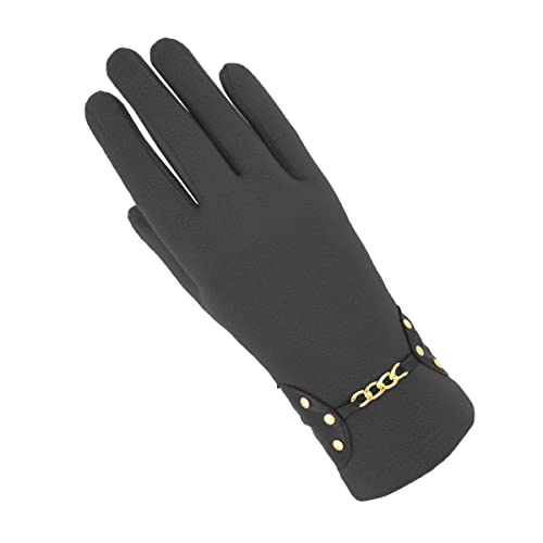 Colours & Beauty Elegant Handschuhe Damen aus Microfleece einfarbig Grau mit Dekoration Kette | Winter Handschuhe | Hand Warmers | Outdoor Handschuhe | Thermohandschuhe | Dünne Handschuhe von Colours & Beauty