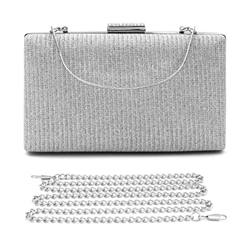 Colours & Beauty Elegante Silberne Handtasche Damen | Umhängetasche Mädchen | Elegante Clutch | Festliche Zerimonie kleine Tasche Damen | Unterarmtasche | Abendtasche Damen | Kettentasche Hochzeit von Colours & Beauty