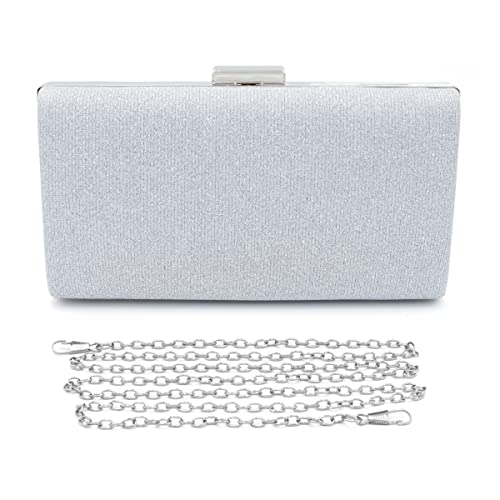 Colours & Beauty Elegante Silberne Handtasche Damen | Umhängetasche Mädchen | Elegante Clutch | Festliche Zerimonie kleine Tasche Damen | Unterarmtasche | Abendtasche Damen | Kettentasche Hochzeit von Colours & Beauty