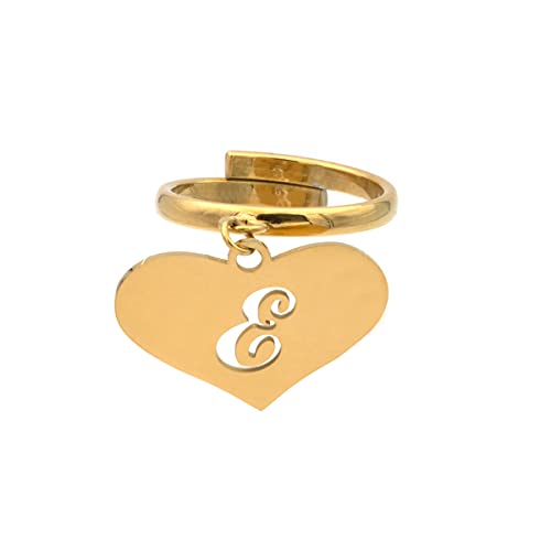 Colours & Beauty Gold Ring mit Anhänger Herz und Buchstaben | Personalisierter Schmuck mit Buchstabe E | Gold Ringe | Verstellbare Ringe Frauen Initial | Buchstabe Ring von Colours & Beauty