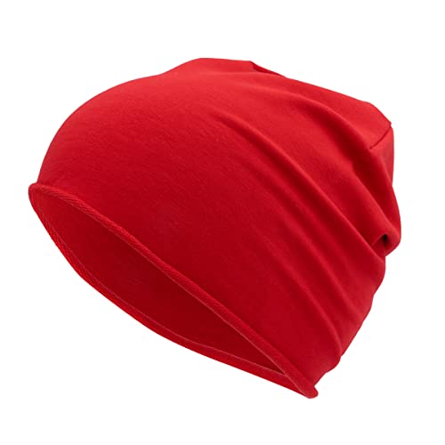 Colours & Beauty Leichte Elastische Beanie Mütze Damen und Herren Rot | Unisex Baumwolle Kopftuch | Sonnenhut Damen | Sport Cap Herren | Fahrrad Zubehör | Kappe Frauen | Turban Damen von Colours & Beauty