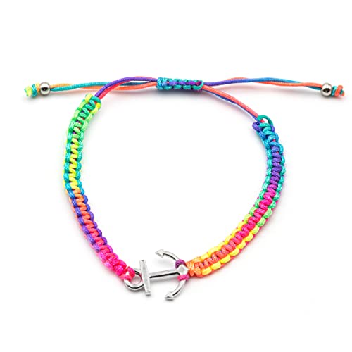 Colours & Beauty Stoffarmband mit Anker Neon Damen | Geflochten Armband Sommer | Surferarmband Damen | Paar Armbänder | Freundschaftsarmband | Fußkette Mädchen | Mitgebsel Kindergeburtstag von Colours & Beauty