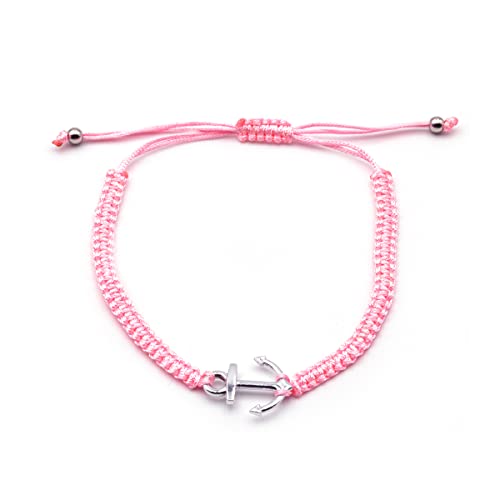 Colours & Beauty Stoffarmband mit Anker hell rosa Damen | Geflochten Armband Sommer | Surferarmband Damen | Paar Armbänder | Freundschaftsarmband | Fußkette Mädchen | Mitgebsel Kindergeburtstag von Colours & Beauty