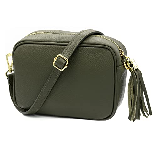 Colours & Beauty Kleine Militärgrüne Umhängetasche Damen aus echtem Leder Made in Italy | Leder Umhängetasche | Crossbody Bag | Gürteltasche Damen| Handytasche zum Umhängen| Bauchtasche Damen Stylisch von Colours & Beauty