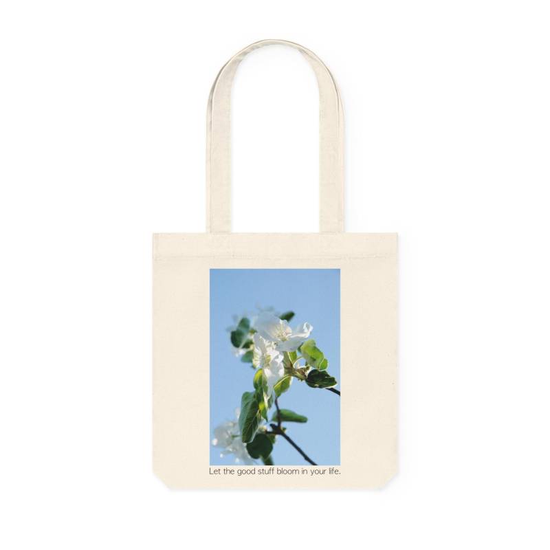 Cotton Tote Bag - Let The Good Stuff Bloom in Your Life Eco-Friendly Artistic Carryall With Photo Print Apfelblüte By Sarah Buhl Cotton Tote Bag - Let The Good Stuff Bloom in Your Life Eco-Friendly Artistic Carryall With Photo Print Apfelblüte By Sarah Buhl von ColoursoftheShadows