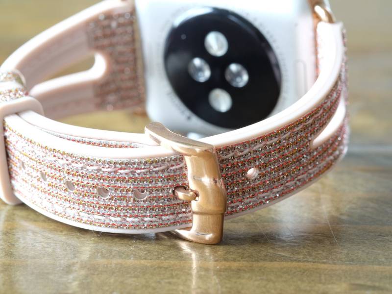Glitzer Armband Für Apple Watch 1 -3 4 5 6 7 8 9 10 11 Se Ultra 38 40 41 42 44 45 46 49 Mm Silikonarmband Mit Dornschließe in Roségold Abv05 von ColoururworldStudio