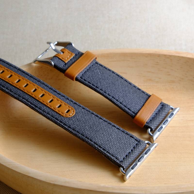 Jeans Armband Für Apple Watch 1 - 9 10 11 Se Ultra 38 40 41 42 44 45 46 49 Mm Schwarz Canvas Uhrband Mit Lederdetails Und Dornschließe Abv02 von ColoururworldStudio