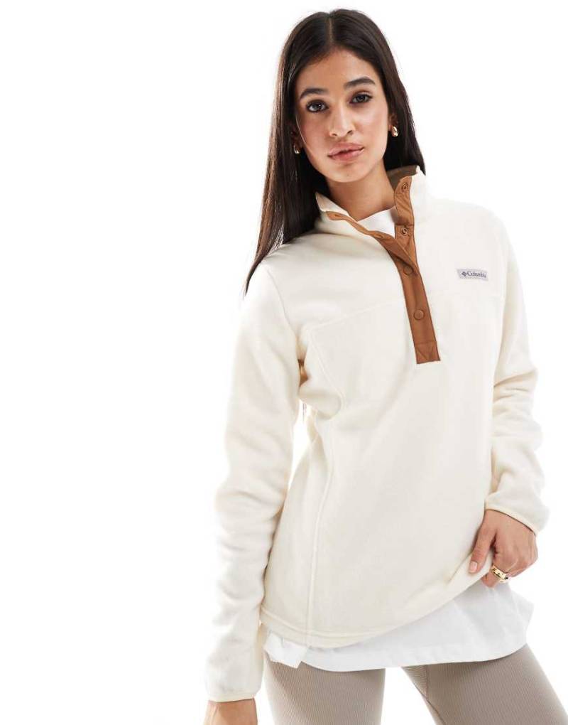 Columbia - Benton Springs - Fleece-Pullover in Kreide und Kamelbraun mit kurzer Druckknopfleiste-Weiß von Columbia