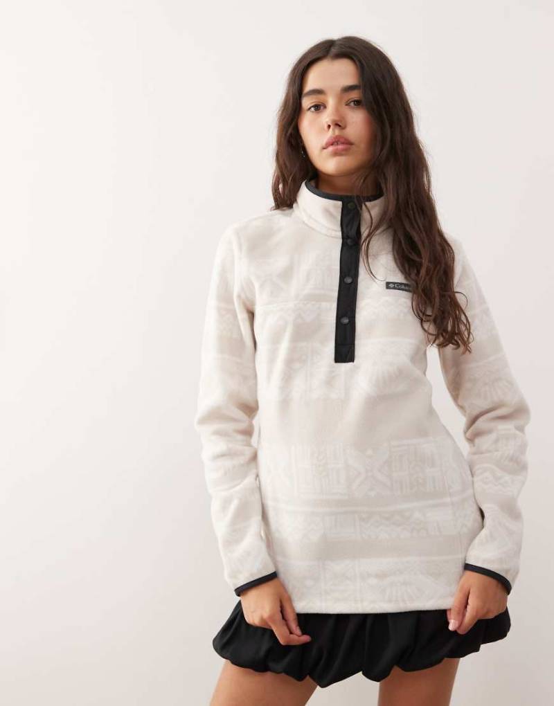 Columbia - Benton Springs - Gemustertes Fleece-Sweatshirt in Beige mit kurzer Druckknopfleiste-Neutral von Columbia