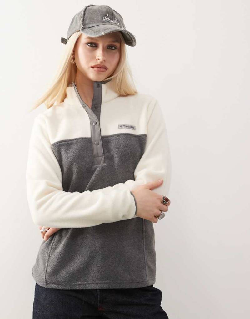 Columbia - Benton Springs II - Fleecepullover in Citygrey-Heather und Kalkweiß mit kurzer Druckknopfleiste-Grau von Columbia