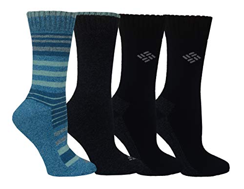 Columbia Damen 4 Pack Moisture Control Crew Socken, Fjordblau/Schwarz, 36.5-43 EU (4er Pack) von Columbia