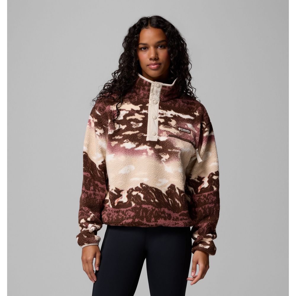 Columbia Damen Helvetia II Printed Cropped Half SN Fleece Pullover tobacco sisters, dark stone S von Columbia