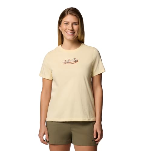 Columbia Damen Rolling Bend Graphic Short Sleeve, Lemon Wash/Elevated Script, Mittel von Columbia