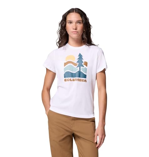 Columbia Damen Ruby Springs Graphic Fitted Short Sleeve, Weiß/Get Hiked, XX-Large von Columbia