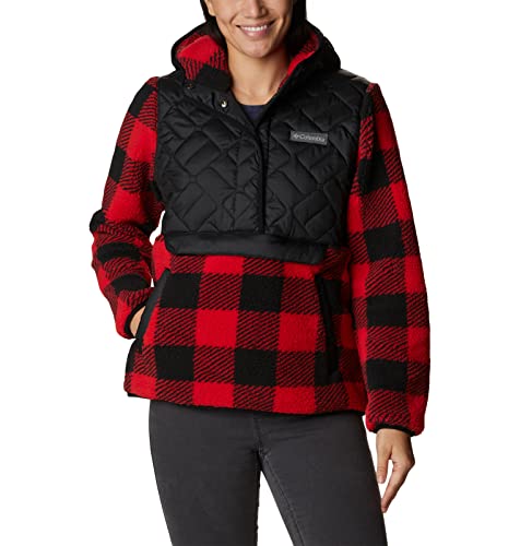 Columbia Damen Sweet-View Fleece Kapuzenpullover, Schwarz/Rot Lilie Karo, Large von Columbia