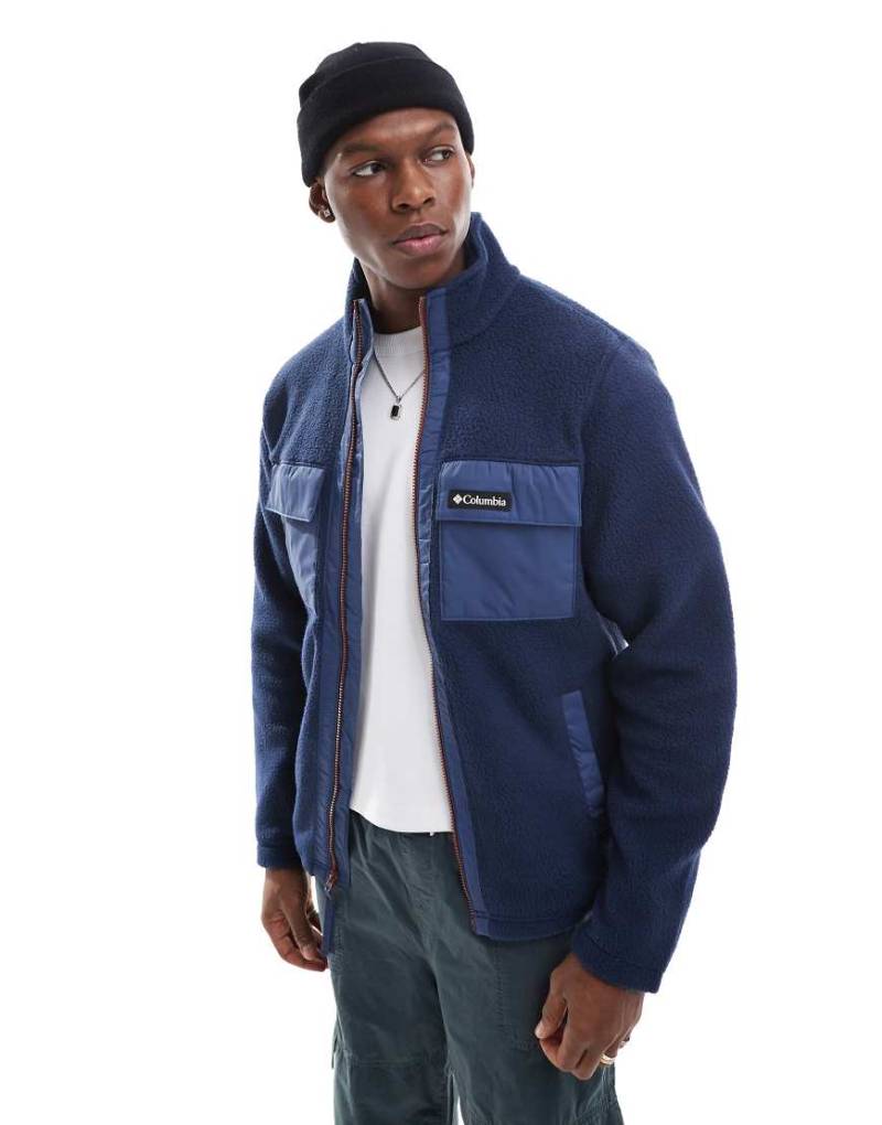 Columbia - Farbblock-Jacke aus Fleece in College-Marineblau mit Kieselstruktur und durchgehendem Reißverschluss-Neutral von Columbia