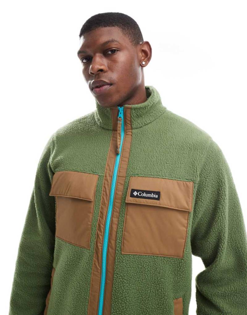 Columbia - Farbblock-Jacke aus Fleece in Kantinengrün mit Kieselstruktur und durchgehendem Reißverschluss-Neutral von Columbia