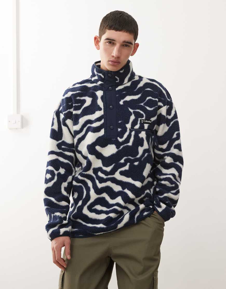 Columbia - Helvetia - Fleece-Sweatshirt in Marineblau und Beige mit kurzer Druckknopfleiste und Wirbelmuster von Columbia