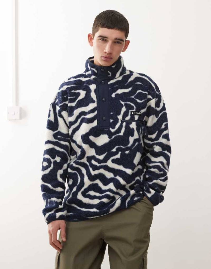 Columbia - Helvetia - Fleece-Sweatshirt in Marineblau und Beige mit kurzer Druckknopfleiste und Wirbelmuster von Columbia