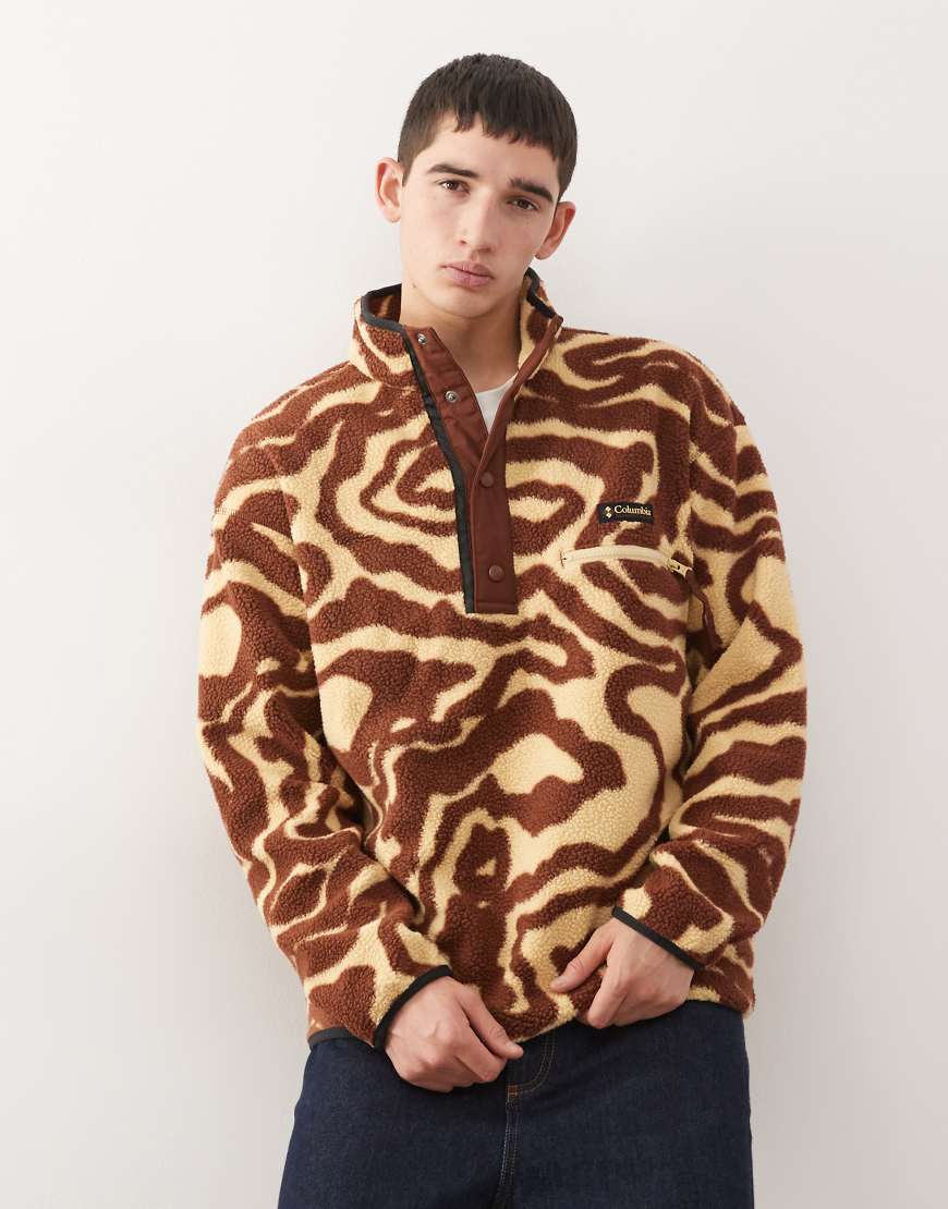 Columbia - Helvetia - Fleece-Sweatshirt in Rostrot und Beige mit kurzer Druckknopfleiste und Wirbelmuster-Orange von Columbia