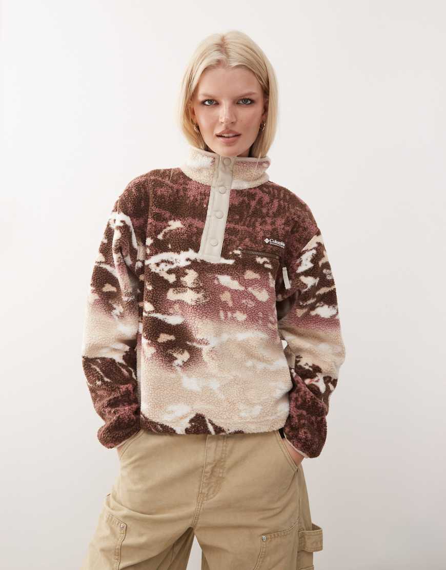 Columbia - Helvetia II - Cropped-Pullover aus gemustertem Fleece in Braun mit kurzer Druckknopfleiste-Brown von Columbia