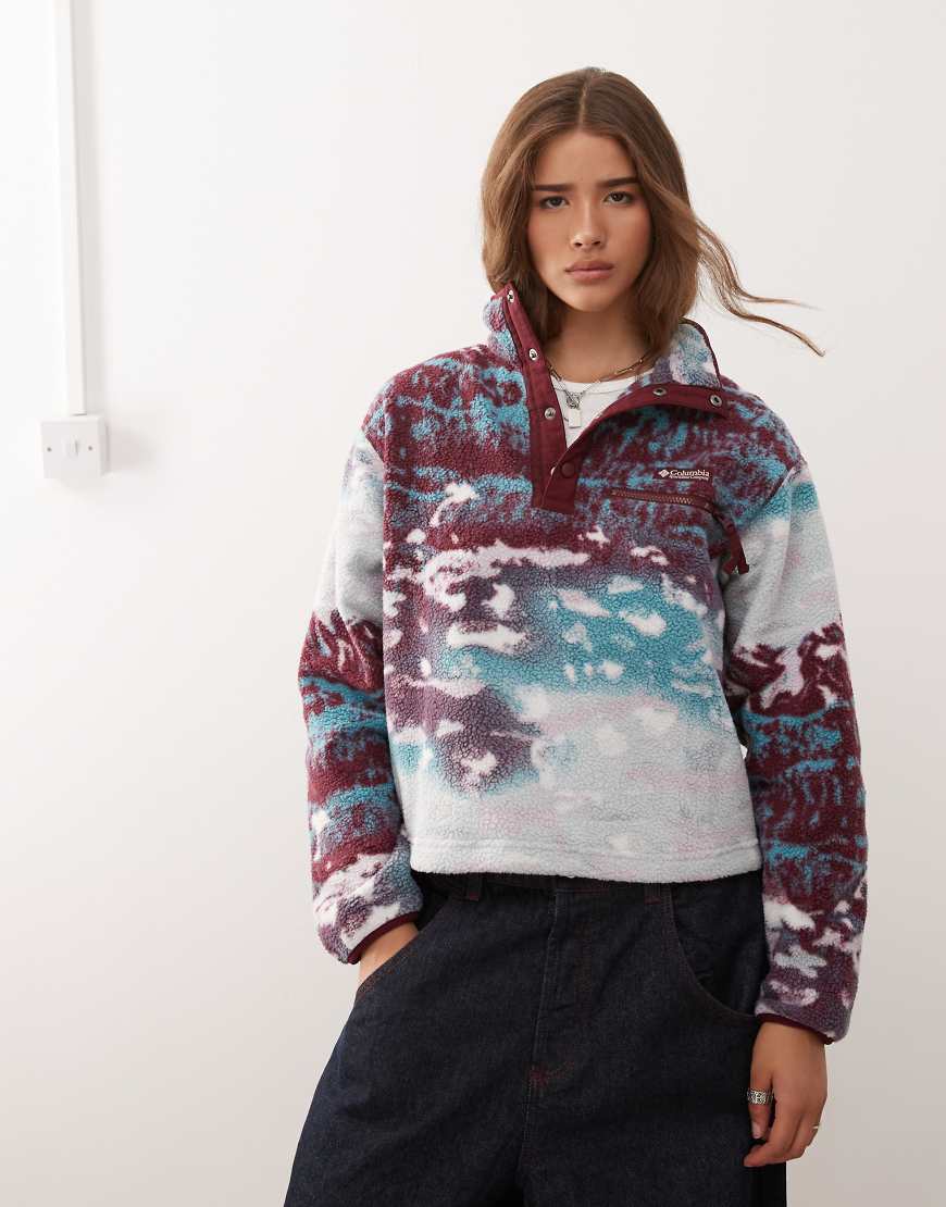 Columbia - Helvetia II - Cropped-Pullover aus gemustertem Fleece in Burgunderrot mit kurzer Druckknopfleiste von Columbia