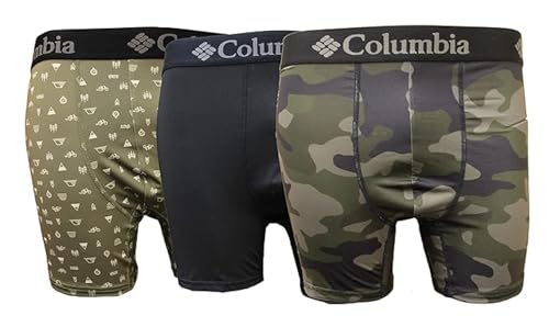 Columbia Herren-Boxershorts, bedruckt, Polyester, Stretch, einfarbig, 3 Paar, Camo/Schwarz/Grün, Größe M, Camo/Schwarz/Grün, Medium Columbia Herren-Boxershorts, bedruckt, Polyester, Stretch, einfarbig, 3 Paar, Camo/Schwarz/Grün, Größe M, Camo/Schwarz/Grün, Medium von Columbia