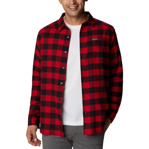 Columbia Herren Cornell Woods Flanellhemd mit Langen Ärmeln Button-Down-Shirt, Mountain Red Buffalo Check, Large von Columbia