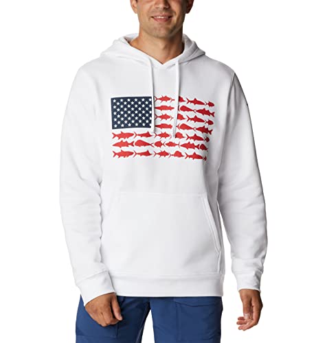 Columbia Herren PFG Fish Flag Ii Hoodie Wanderhemd, Weiß/Rot Spark USA, Large von Columbia