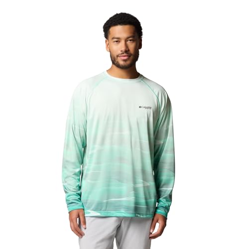 Columbia Herren Super Terminal Tackle PFG Fade Long Sleeve, Glaze Green/Obsidian Fotw Permit, Mittel von Columbia