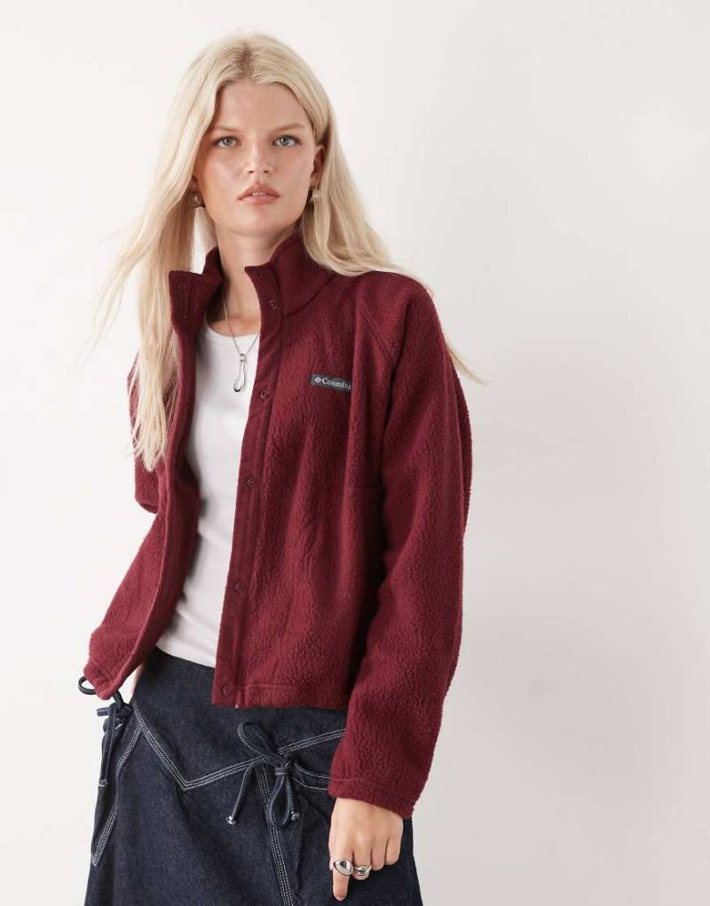 Columbia - Jasper Ridge - Sweatshirt aus genopptem Fleece in Burgunderrot mit durchgehender Druckknopfleiste von Columbia