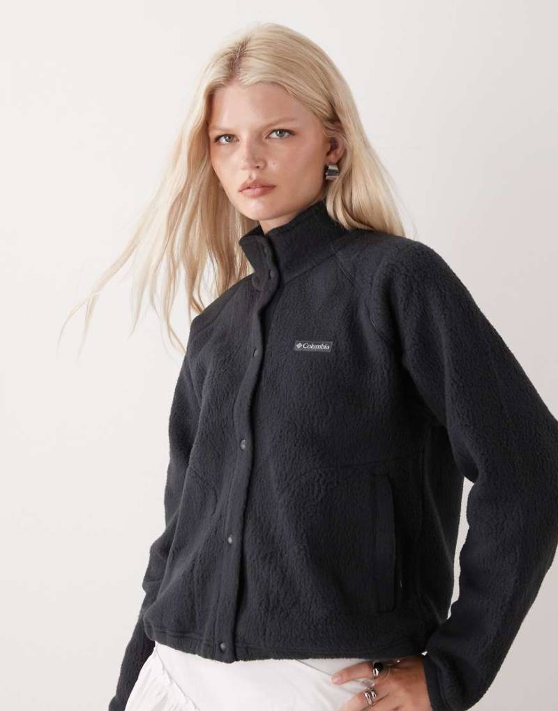 Columbia - Jasper Ridge - Sweatshirt aus strukturiertem Fleece in Schwarz mit durchgehender Druckknopfleiste von Columbia