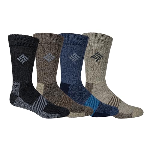 Columbia Herren Moisture Control Gerippte Crew-Socken, Schwarz/Braun/Marineblau/Khaki, 47-49 EU (4er Pack) von Columbia