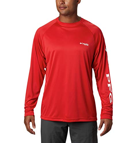 Columbia PFG Terminal Tackle Langarm-Shirt für Herren, Rotes Spark/weißes Logo, 4X von Columbia
