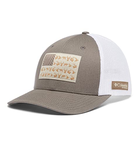 Columbia PHG Mesh-Ballkappe mit Jagdwild-Flagge, hohe Krone, Grau (Iron)/Weiß, Größe 2XL von Columbia