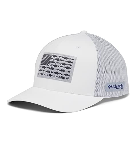 Columbia Unisex-Erwachsene PFG Fischflagge Mesh Ballkappe Cap, Weiß/Cool Grey/Bass-Flagge, Small-Medium von Columbia