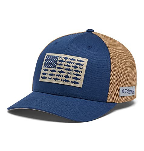 Columbia Unisex-Erwachsene PFG Fischflaggen-Netzballkappe – niedrig Cap, Carbon, Antikfossil, PNW-Flagge, X-Large von Columbia