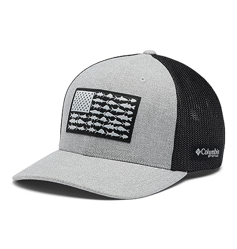 Columbia Unisex PFG Fischflagge Mesh Ball Cap-High Crown, Cool Grey Heather/Grill/US Fish Flag, L/XL von Columbia