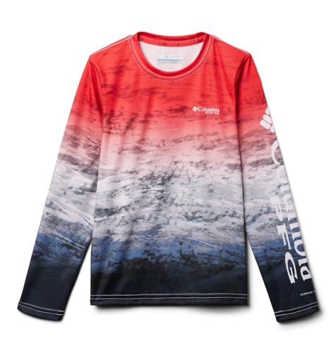 Columbia Youth Unisex Super Terminal Tackle Long Sleeve, Red Spark Deepsea Fade, Medium von Columbia
